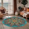 Crystal velvet carpetVibrant Mandala Round Mat- Blue Green Orange Red Floral Pattern- Suitable for Home, Office, Bedroom or Cafe