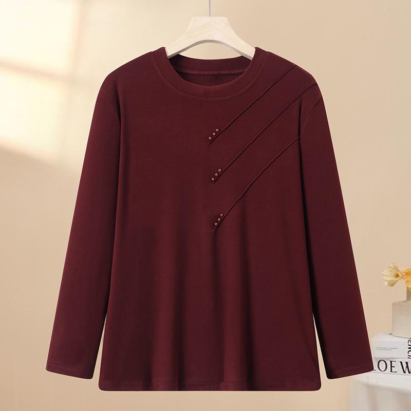 Plus Size Fleece T-Shirt for Middle-Aged and Elderly Women - Warm, Loose, and Comfortable for Autumn and Winter