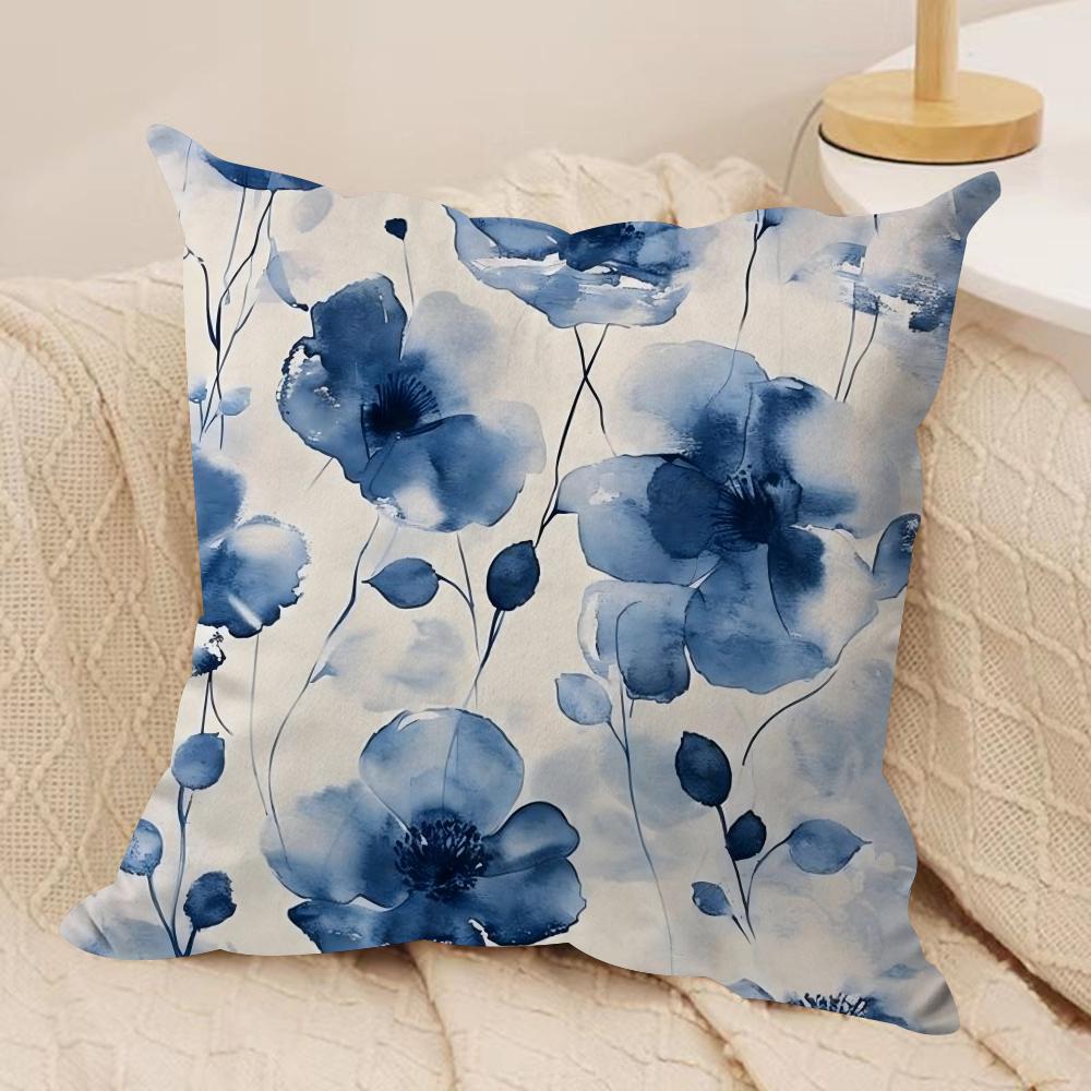 Painted Blue Print Creative Cushion Cover Soft Plush DoubleSided Sofa Pillow Cushion Cover  AllSeason Durable Decor Gift