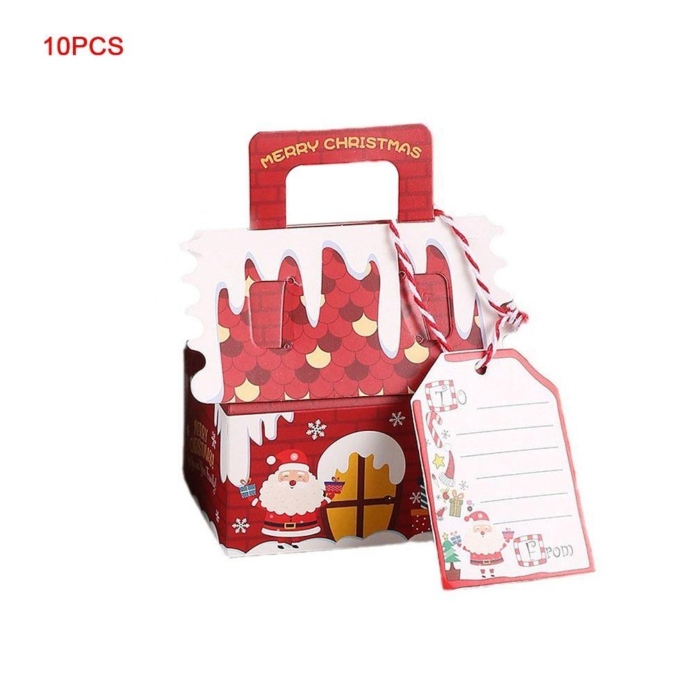 10Pcs Kraft Paper Christmas Gift Box Xmas Ornament Packaging Boxes New Candy Bags  New Year