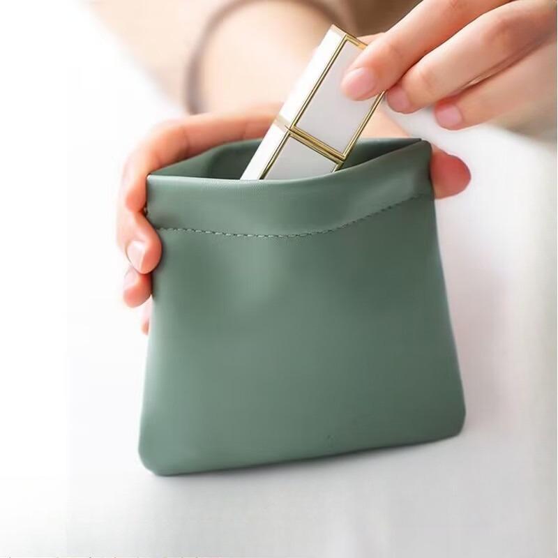 Fashion Leather Storage Bag Automatic Closure Waterproof Purse Portable Earphone Charging Line Cosmetic Lipstick Jewelry Bag