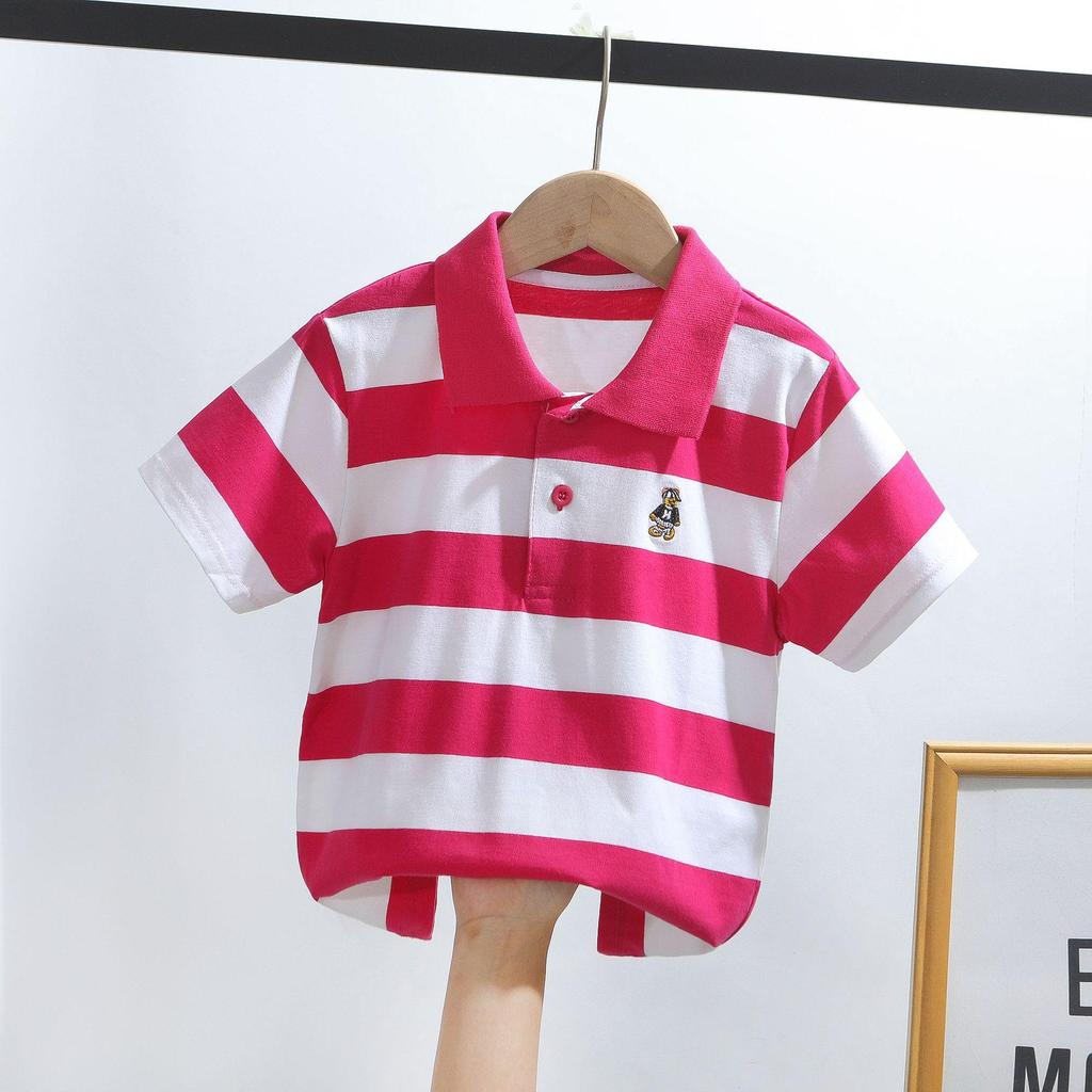 Kids' Korean Striped Cotton Polo Shirt: Short-Sleeved T-Shirt for Boys, Sizes 0-16, Summer Children's Clothing