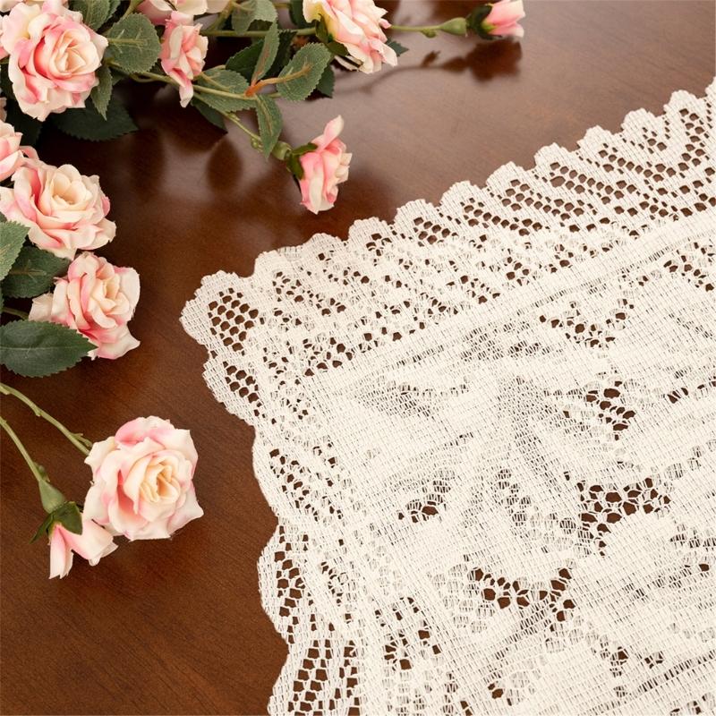 2Pcs Elegant Lace Tablecloths Square Florals Artwork Neutral Tone Sturdy Polyester Home Furnishing Textiles