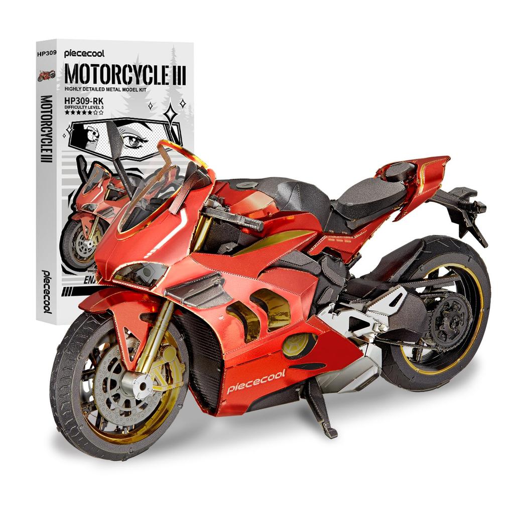 Piececool 3D Puzzle, Metal Motorcycle III, Assembly Required, No Glue Required, 5-Star Difficulty, Intermediate/Adult, Collectible (Motorcycle III)