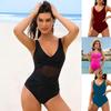 Womens One Piece Swimsuit With Crisscross Back Mesh Panel Sheer Tight Fit Triangle Bottom
