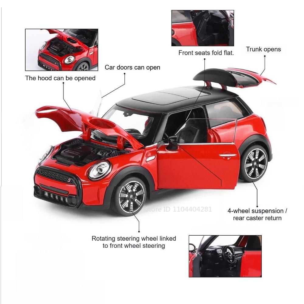 1:24 Mini Cooper S 5er Serie 530Li Miniatur Spielzeugauto Legierung Druckgussmodell Hinterrad Rückstellkraft Türen zu öffnen Fahrzeug Weihnachtsgeschenk