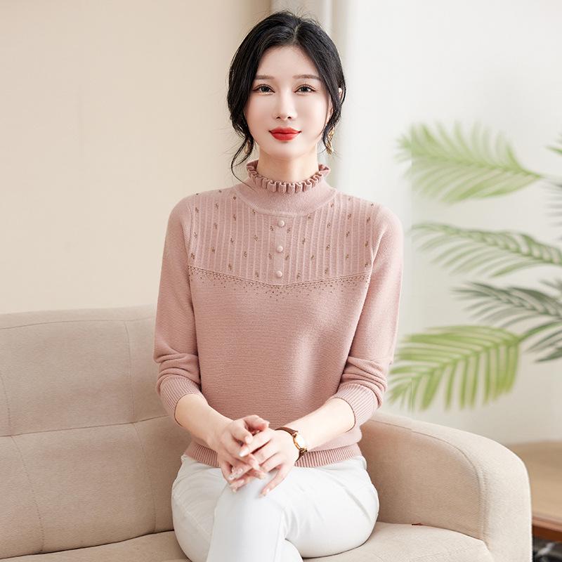 Mom's Autumn Style Elegant Half-High Collar Sweater for Middle-Aged and Elderly Women - Knitted Fall/Winter Inner Wear