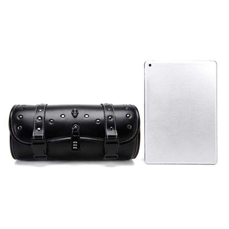 Motorcycle Tool Bag, Universal Handlebar Fork Bag, Black PU Leather Roll Saddlebags, Waterproof Storage Bag