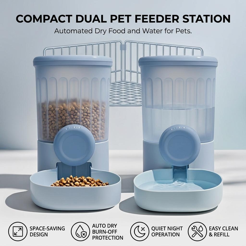 Automatic Pet Water Feeder and Food Dispenser for Cat Dog Cage Use Quiet Splash-proof Universal Cat Dog Feeder