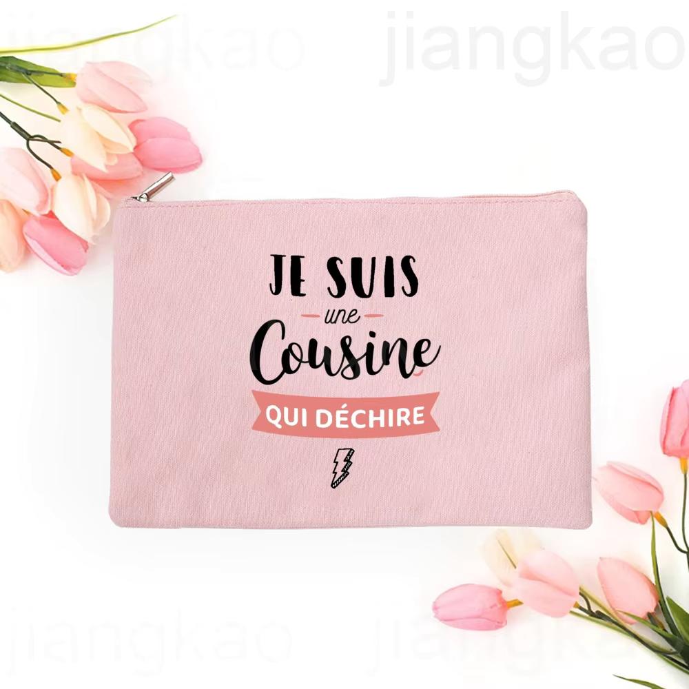Best Cousin In The World French Print Makeup Bag Pouch Women Travel Neceser Toiletry Storage Bags Cosmetic Bag Gift for Cousins