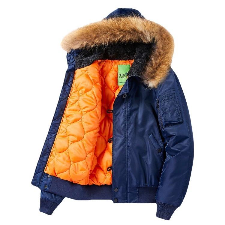Fur Collar Hooded Coat Fur Hood Warm Tactical Bomber Jackets Warm Windproof Flight Pilot Jacket Thickened Air Force Jacket for Men