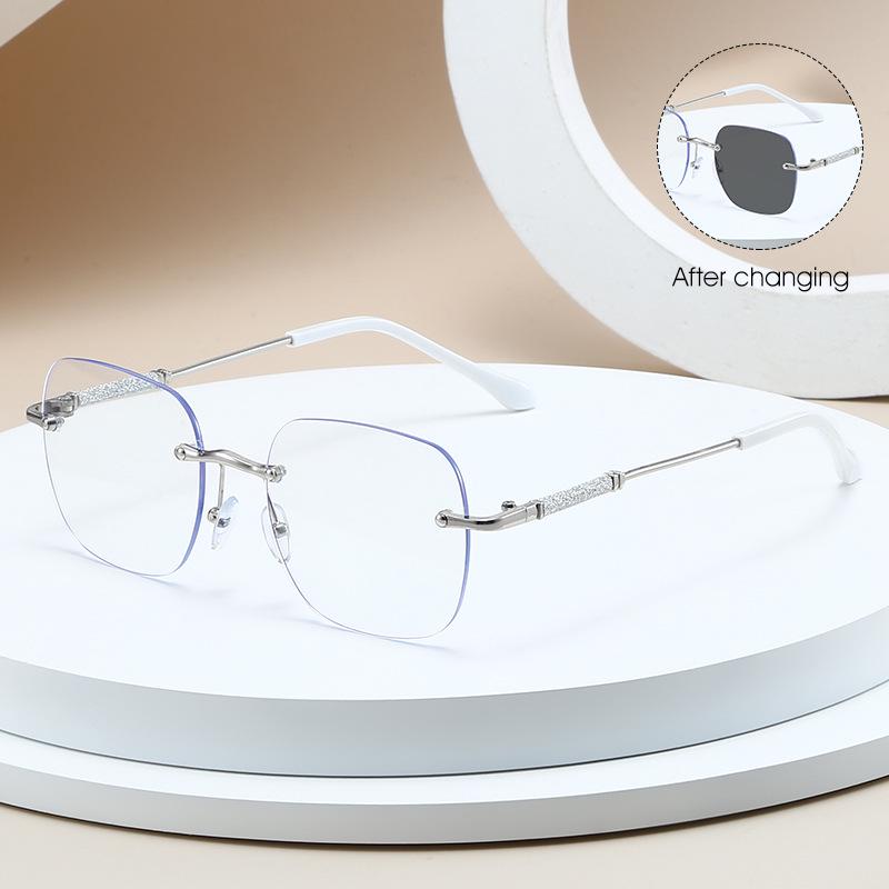 Women's Stylish Glitter Borderless Photochromic Glasses with Anti-Blue Light Slimming Lenses