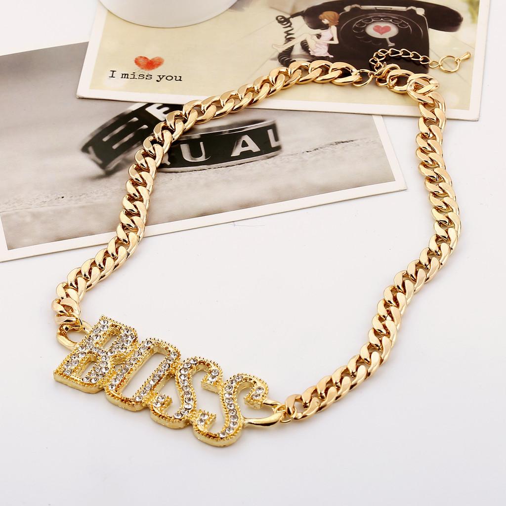 Fashionable Rhinestone Decorated Metal Letter Women Necklace For Fashion Enthusiasts