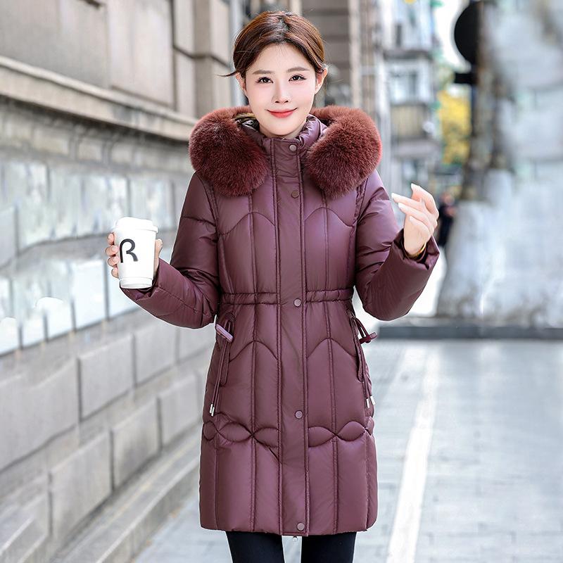 Winter cotton-padded women's new medium and long Korean version waist thickened cotton-padded jacket new cotton-padded coat big fur collar jacket