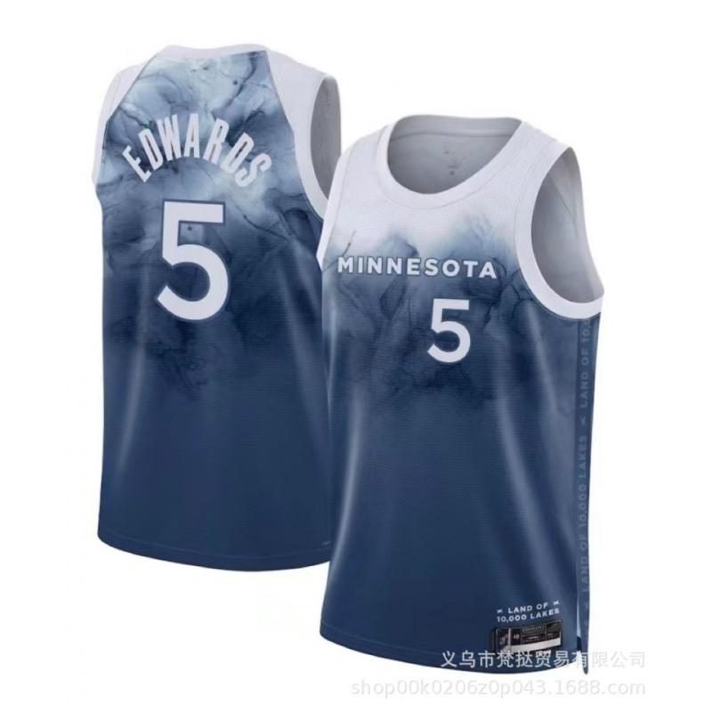 Męska Koszulka do Koszykówki Minnesota Timberwolves Edwards 5 Towns 32 Wiggins 1 Dekolt V Bez Rękawów Bawełniana Koszulka Sportowa