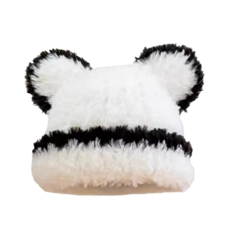 Female Autumn and Winter Cute Bear Warm and Cold Ear Protection Wool Hat Headhat Showing Face Small Plush Knitted Hat
