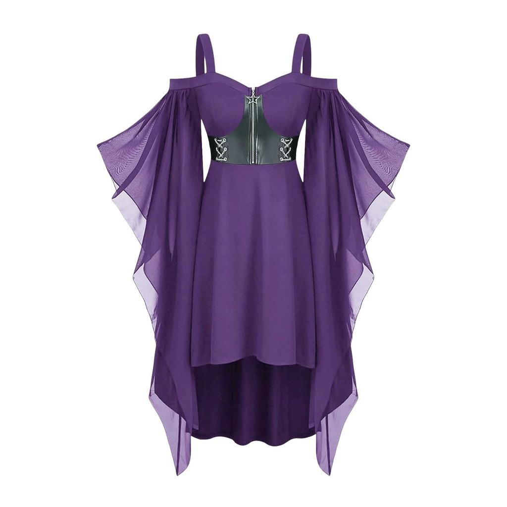 Women’s  Cool Solid Gothic  Lace Insert Butterfly Sleeve Dress