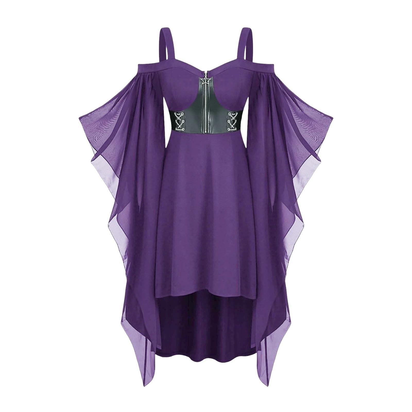 

Женское Прохладное Однотонное Готическое Платье с Кружевной Вставкой и Рукавами-Бабочками S фиолетовый