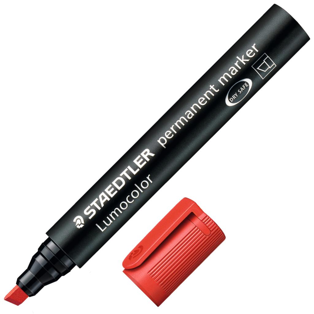 Staedtler Lumocolor Permanent Markers, Wide Chisel Tip, Refillable, 4 Colors (Red, Blue, Green, Black) 350 WP4