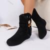 Fashion Retro Short Boots Female Autumn Shoes Casual Flat Bottom Suede Slip on Bottes Femmes Round Head Beaded Stacked Botines Mujer