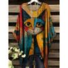 Camiseta Retro para Mujer Gráfico de Gato Anime Ropa de Chica Verano Cuello Redondo Manga Corta Camisetas Femeninas Harajuku Streetwear Blusa Oversized