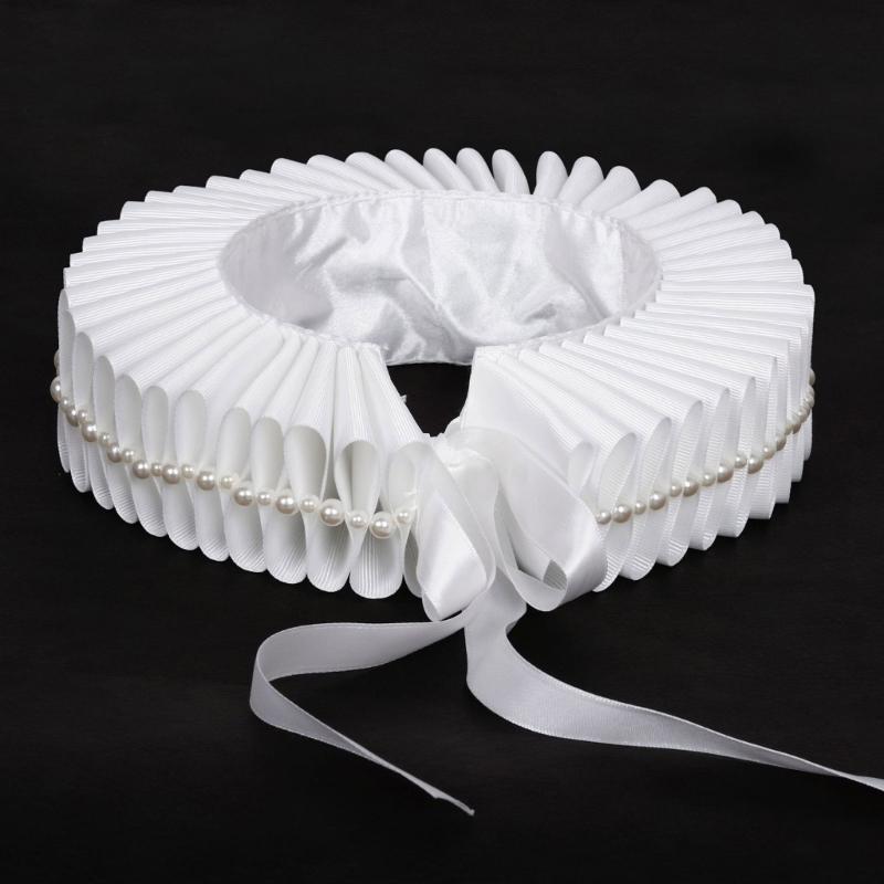 Elizabethan Ruff Collar Detachable Neck Ruff Decorative Collar With Elegant Pearls For Themed Event Stage Dressingup