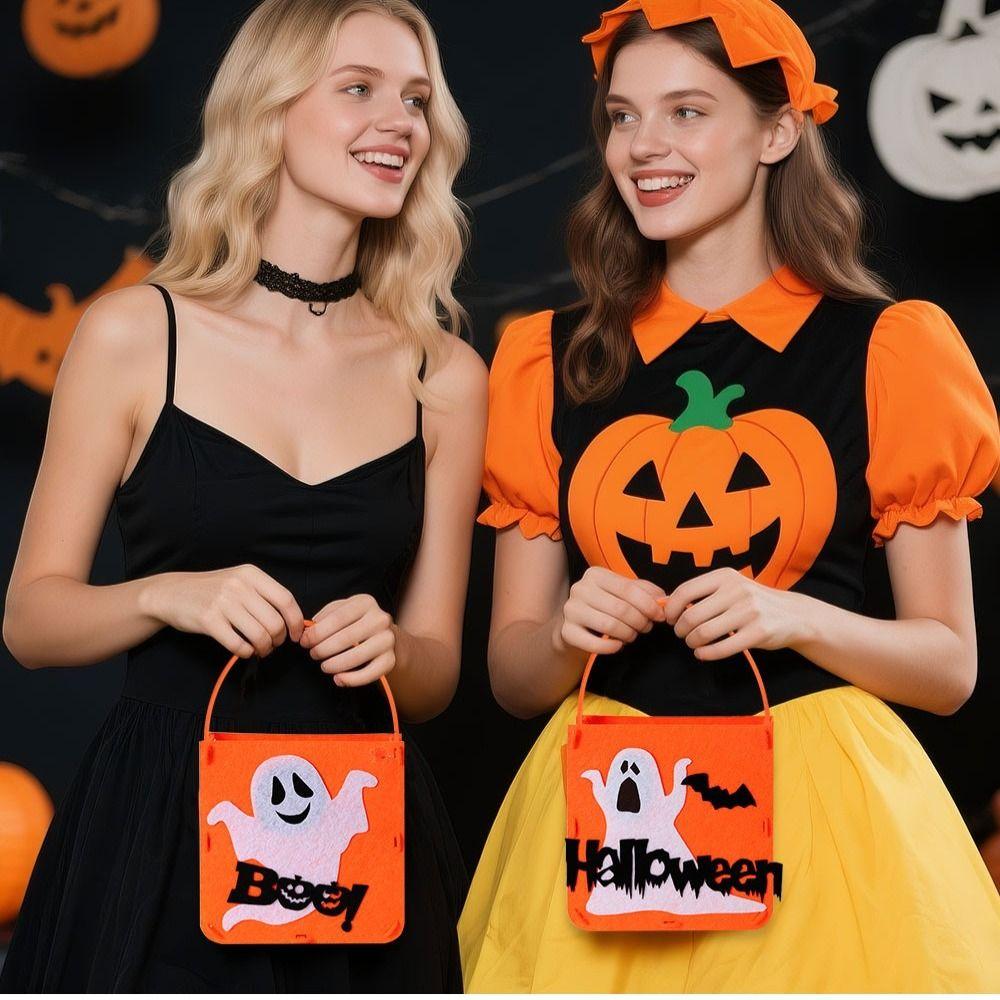 Felt Material Halloween Trick-or-Treat Bag Non-woven Tote Handheld Size Halloween Gift Bag Classic Elements Stereo Design