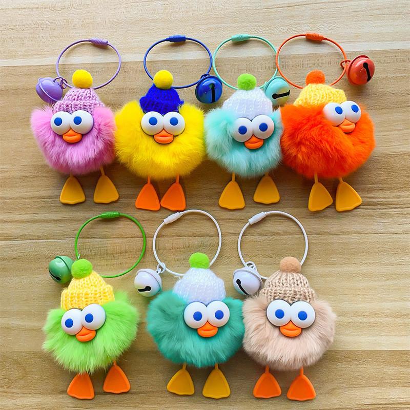 Rabbit Rex Stylish Fur Duck Keychain Plush Doll Bag Accent In Orange