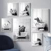 Nordic Black and White Toilet Bathtub Canvas Painting Wall Art Bathroom Posters and Prints Animal Elephant Giraffe Home Decor