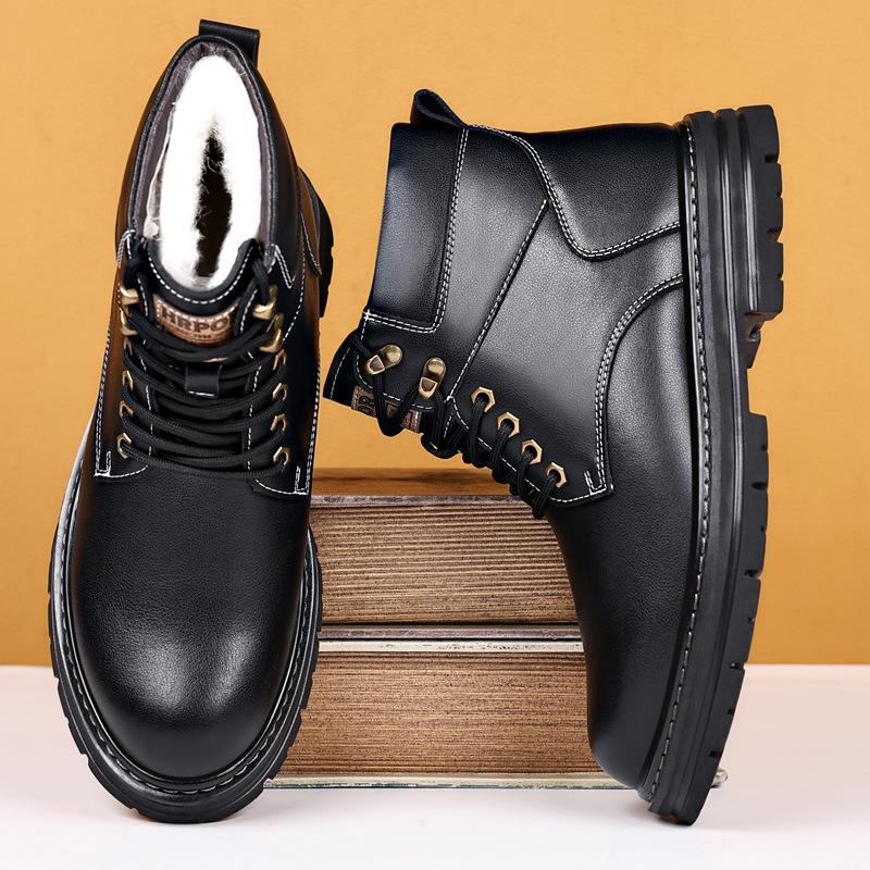 FashionWinter Warm Wool Ankle Boots for Men Fashion Casual New Designer Platform Work Snow Boots Male Black Cotton Shoes Man