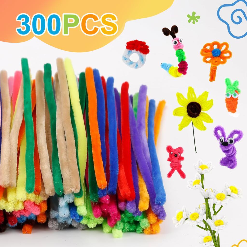 200 stk Rørrensere 20 Assorterte Fargede Chenille-Stammer For Kunst Og Håndverk