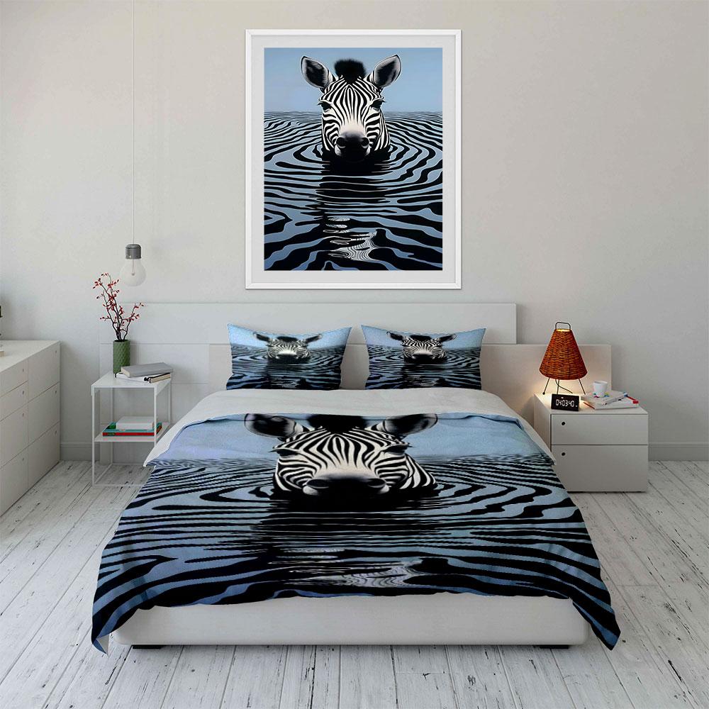 Zebra In Rippling Water. Bedding Sets Duvet Cover Sets Duvet Covers Pillowcases(1*Duvet Cover 2*Pillowcases Without Duvet Insert)