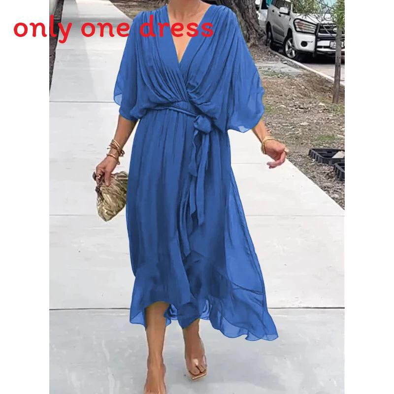 Elegant Summer Maxi Dress With Vneck And Batwing Sleeves For Casual Wear