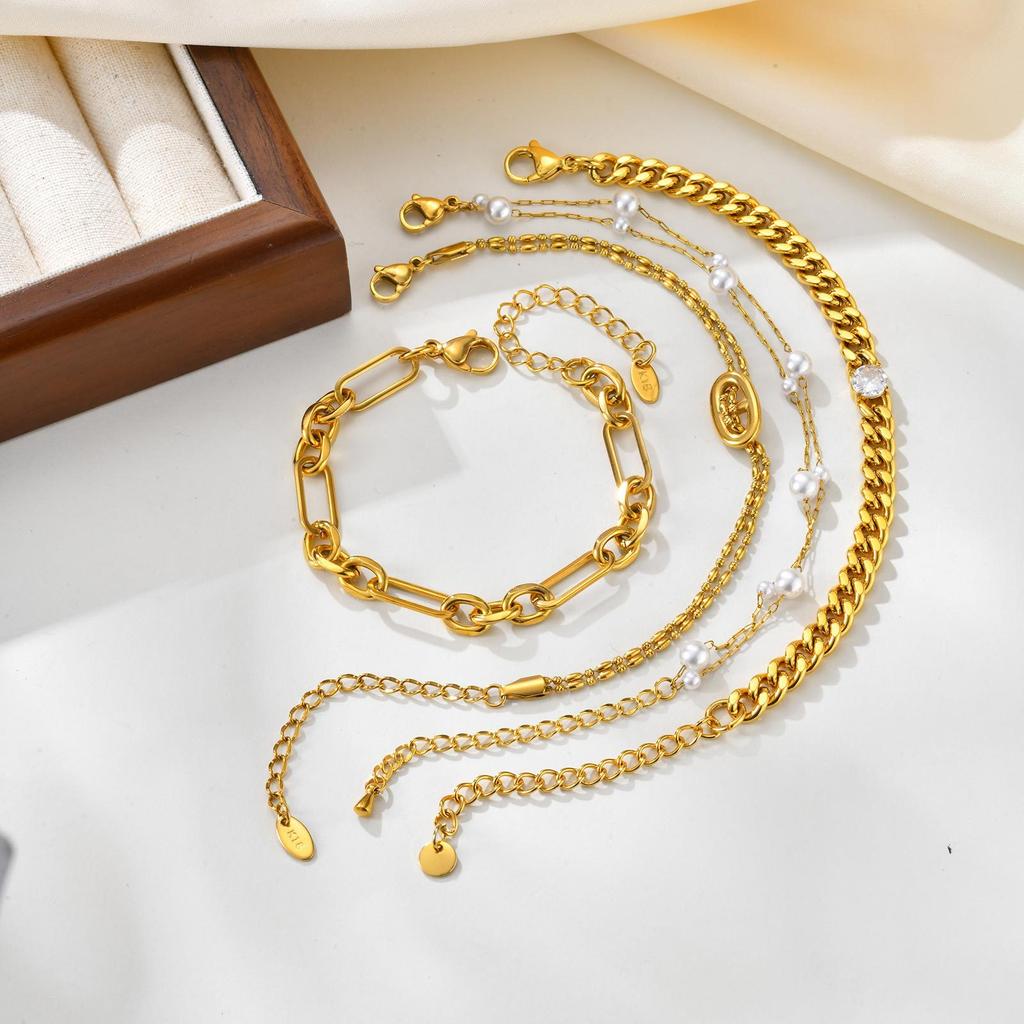 Wind Exquisite Women'S Stainless Steel Multi-Style Double-Layer Chain Bracelet Stackable Jewelry Br-2522