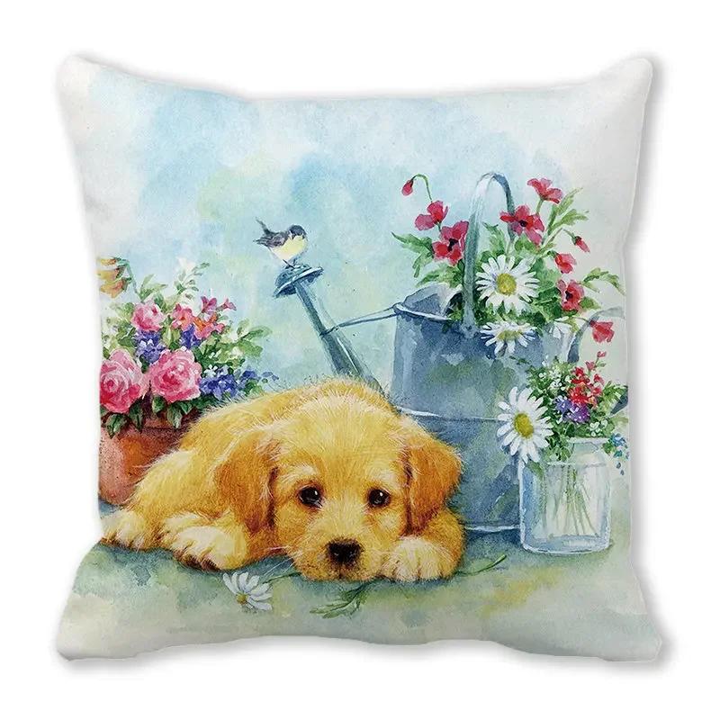 Urocza poszewka na poduszkę z nadrukiem zwierzęcym kota i psa do dekoracji sofy w salonie domowym, kwadratowa poszewka 45x45cm