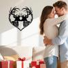 Metal Deer Head Wall Art, Heart Shape Home Decor, Romantic Valentine's Day Gift for Couples, Rustproof Indoor Bedroom Hanging Ornament