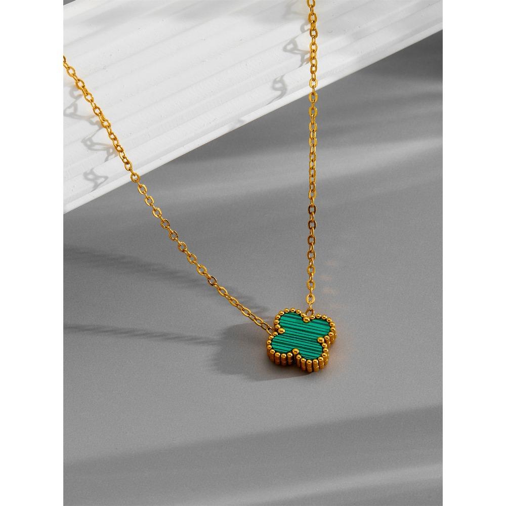 

Женское ожерелье Четырехлистный клевер Ожерелье из титановой стали Цепочка для ключицы Позолота 18 карат Двустороннее ожерелье с перламутром