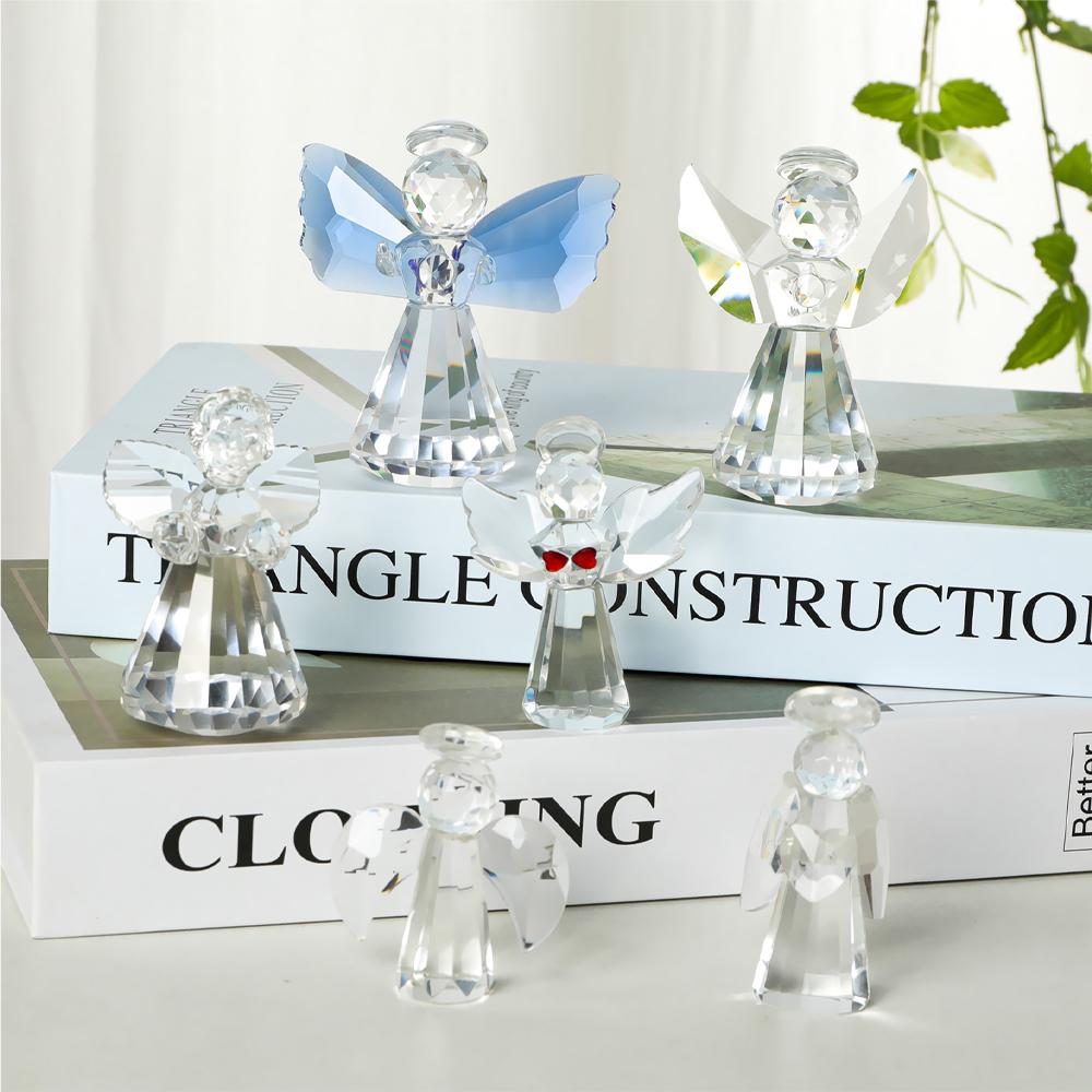Estatueta Anjo da Guarda de Cristal Colecionável Peso de Papel Vidro Asas Azuis Ornamento de Anjo Estátua Presente de Casamento