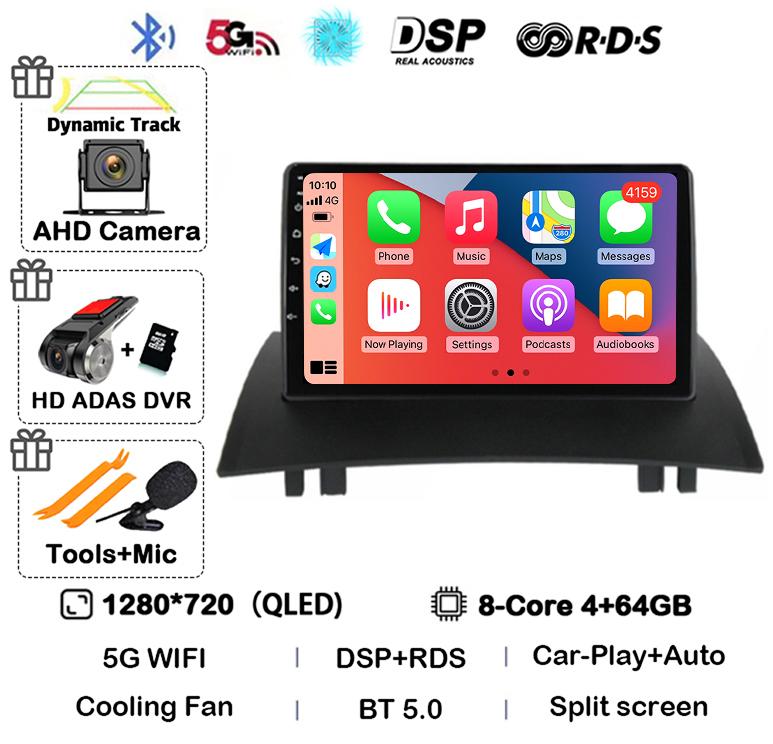 Android 14 Carplay Auto For Renault Megane 2 2002 2003 2004 2005 2006 2007 2008 2009 Multimedia Car Radio Player WIFI+4G Stereo