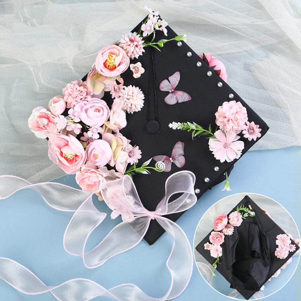 Doctor DIY Flowers Graduation Cap Master Adjustable Trencher Cap Material Package Charm Ornament Fringe Mortar Board