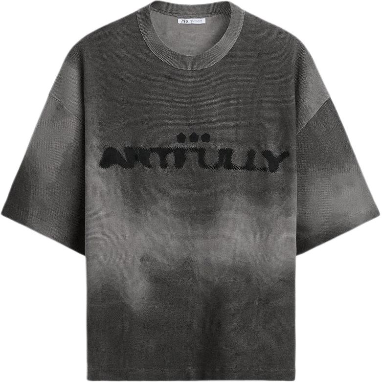 

Zara Spray Print Knit Crew Neck Short Sleeve T-Shirt Men Tops Gray 4805406-802 L