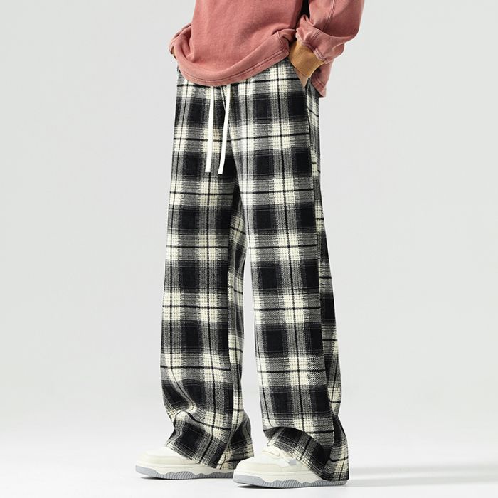 Ge Di Jie Men's and Women's Trendy Plaid Loose Straight Tube Hanging Wide Leg Casual Pants