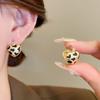 Hong Kong Style Real Gold Electroplated Leopard Print Circle Earrings Square Face Retro High-end Earrings Commuter Versatile Earrings Niche