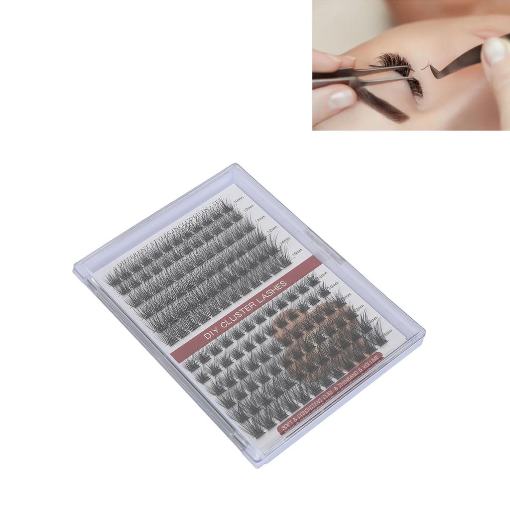2 In 1 Eyelash Extension Kit DIY Portable Individual Volume Eyelash Cluster with 10ml Liquid C+D 12 Rows 144 Clusters