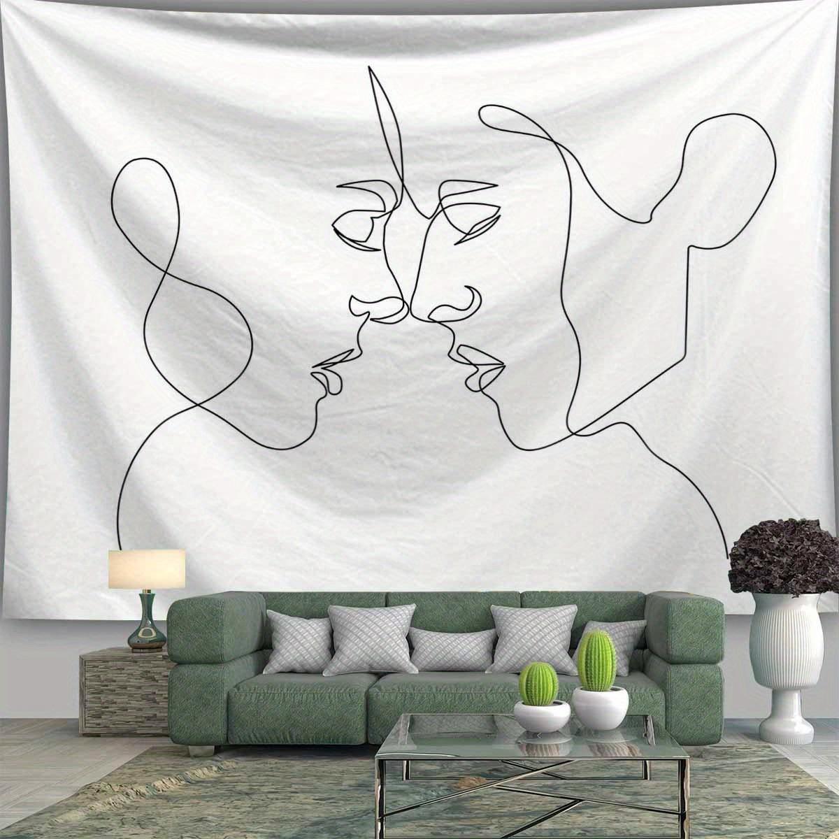 Minimalist Line Art Couple Kissing Abstract Faces Tapestry Wall Hanging For Living Room Bedroom Decor Modern Boho Art Print Home 70x100cm28x39in
