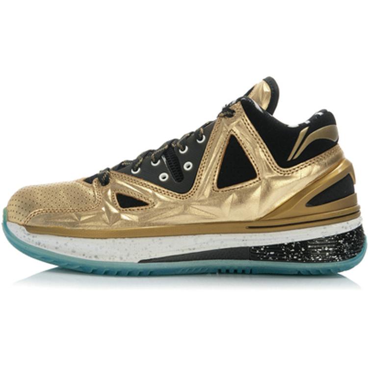 Li Ning WOW 2 Trendige Rutschfeste Leichte Nicht-rutschende Leichte Mittelhohe Basketballschuhe Herren Schwarz Gold ABAJ003-12