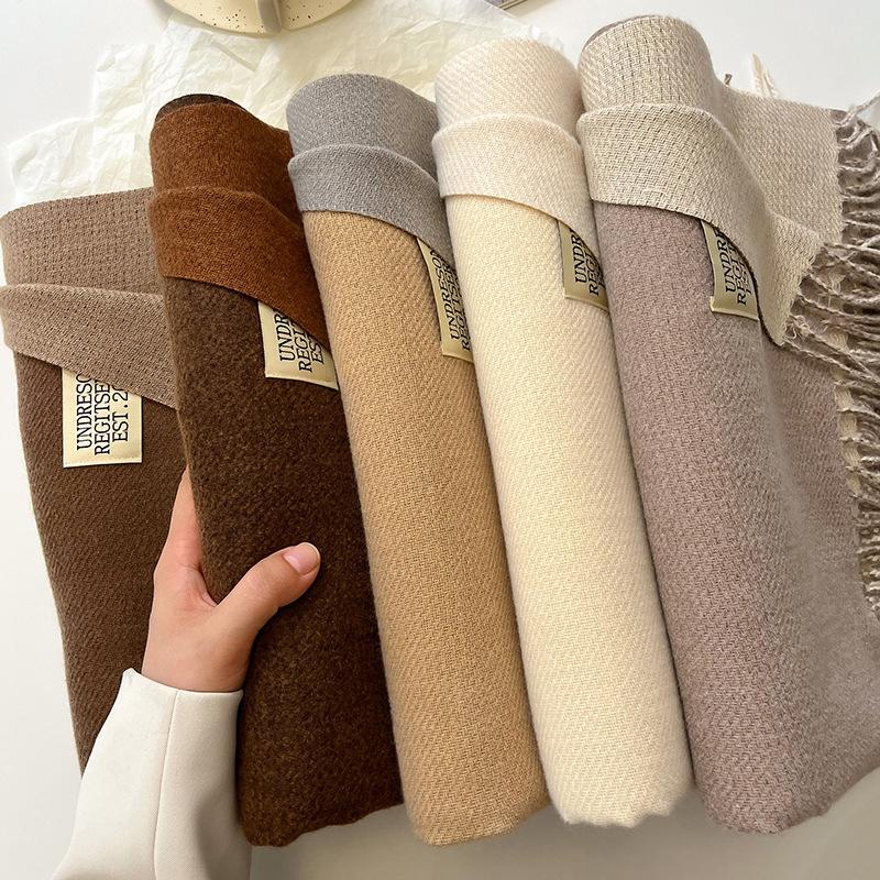 31Colors Fashion Cashmere Scarf for Women Warm Winter Solid Color Double Sided Wraps Neckerchief Poncho Echarpe Pashmina Stoles