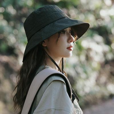 Hat Women Summer UV Protection Sun Protection Mountaineering Outdoor Quick Drying Bucket Hat Windproof Rope Versatile Show Small Face