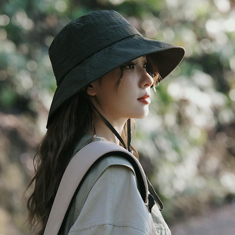 Hat women summer UV protection sun protection mountaineering outdoor quick drying bucket hat windproof rope versatile show small face