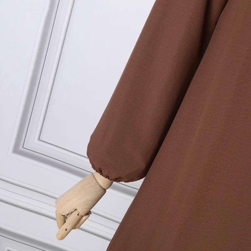 Elegant Puff Sleeve Solid Color Arabic Long Dress with Ruffles